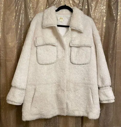 Maeve Anthropologie Cinched Soft Faux Fur Winter Coat Ivory Size 1X