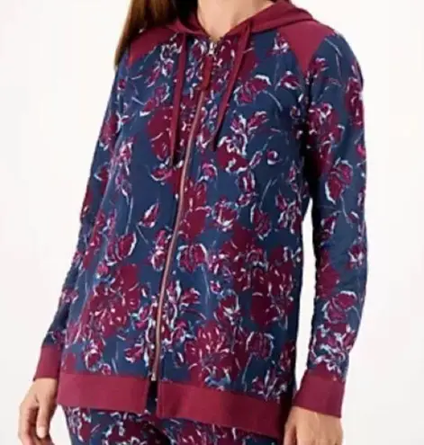 LOGO By Lori Goldstein LOGO Lounge Lori Goldstein floral zip front hooded sweatshirt jacket NWOT