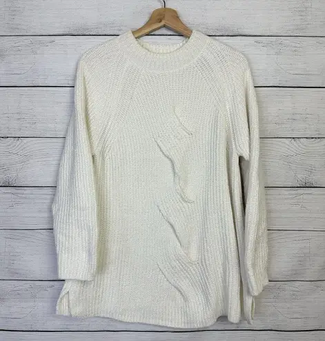 J. JILL Chenille Sweater Chunky Knit Womens Size Large Ribbed Ivory Soft Cozy