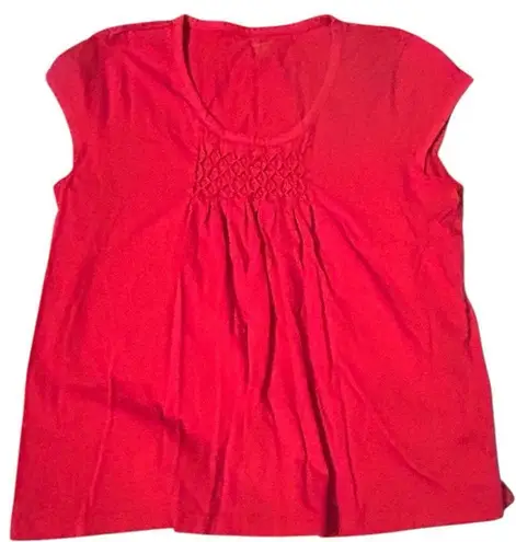 Hannah Red Cotton Top Smocked Neckline Cap Sleeves Womens XL Extra Large