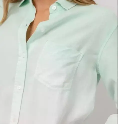 Rails Ingrid Dip Dye Mint Julep Linen Blend Button Up Shirt Lightweight Collared