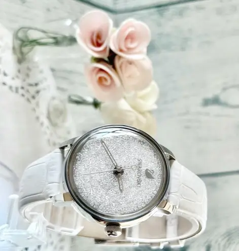 Swavorski Swarovski Crystalline Hours Silver Dial White Crocodile Leather Strap Watch, NWB