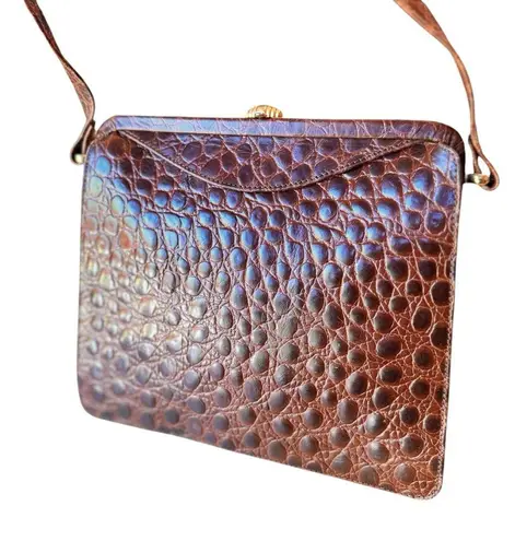 Jill Stuart Vintage Croc-Embossed Leather Crossbody Bag | Made in Italy | 9x8x2”