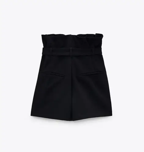 ZARA Black High Waisted Paperbag Bermuda Shorts