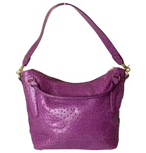 Brahmin Purple Ostrich Embossed Leather Top Handle Carry On Shoulder Bag