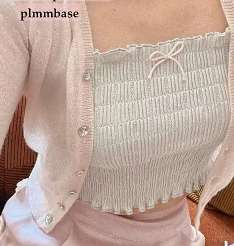 Japanese Kawaii Style Pastel Blue Cottage Ballet Y2K Ruffle Bibbon Bow Crop Top