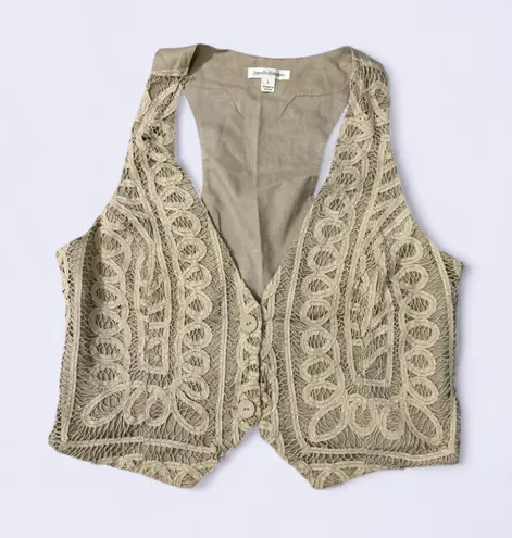 John Paul Richard Vintage Beige Lace Vest – Boho Crochet Style, Size Large - Image 1