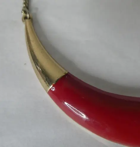 The Bar Vintage Gold Tone Red Statement Bib Necklace Enamel Minimalist Art Deco Mod