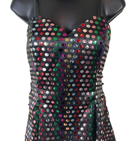 Vintage 80s Nadine Rainbow Swiftie Disco Ball Sequin Strapless Mini Dress Black