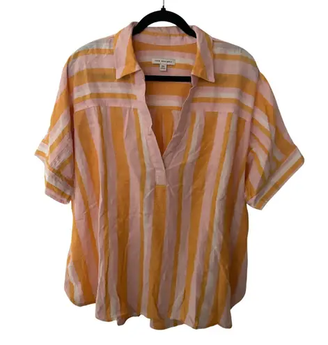 Free Assembly Cotton Blend Summer Top Striped Buttonless Shirt XXL Yellow