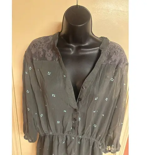 Mossimo Womens Gray Sheer Long Sleeve Tunic With Lace & Patterned Detail Size XL