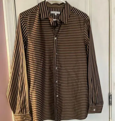 Foxcroft black & tan long sleeve tunic blouse with collar, NWOT
SZ 14