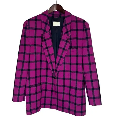 Pendleton VTG 70s-80s Virgin Wool Blazer Jacket Violet Plaid Size 16 USA Preppy
