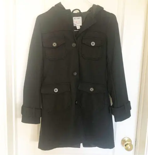 Old Navy  PEA COAT Hooded Wool Black Jacket