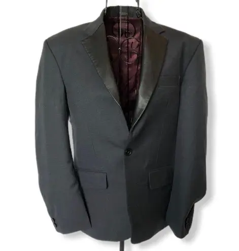 Studio Suits Hand Crafted Blazer Faux Leather Lapels Gray Size Medium
