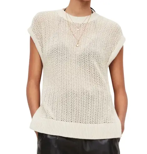 ALLSAINTS Zadie Tank Open Knit Sleeveless Sweater Top Metallic Thread Size Small Gold