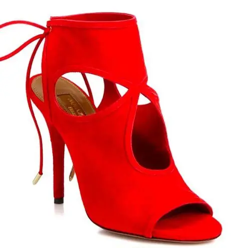 Aquazurra Sexy Thing Red Suede Stiletto High Heel Cut Out Sandals Size 37