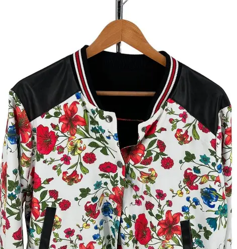 Olivia Culpo x Le Tote Reversible Bomber Jacket Floral Print Faux Leather size L Size L