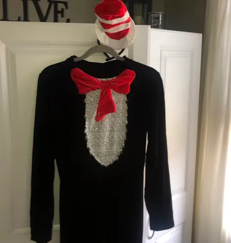 Dr. Seuss Spirit  Cat In The Hat Halloween Costume Velour Jumpsuit Adults Small