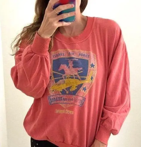 Vintage 80s Israel Air Force Graphic Apache Helicopter Sweatshirt Unisex Pink Size undefined
