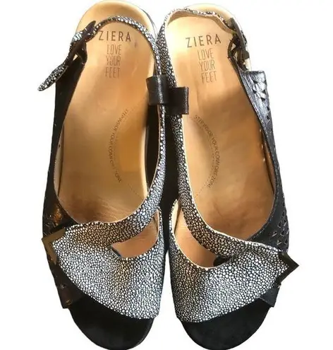 Ziera Emma Black Stingray Adjustable Strap Comfort Sandals Sz 39/8.5 Speckled