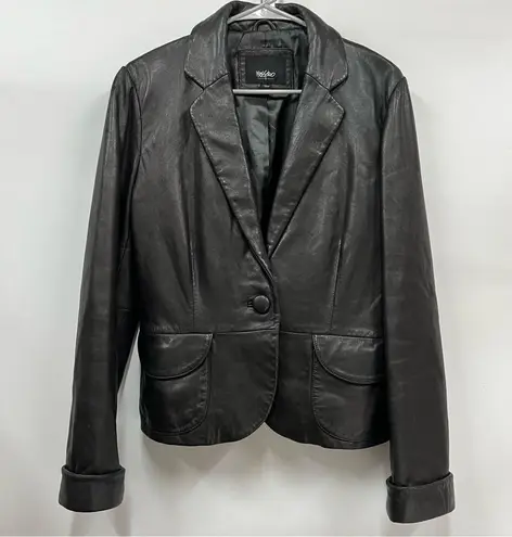 Black L Leather Women's blazer Jacket one button lined front pockets Size L