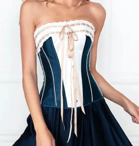 Corset Story Victorian Double Layered Ribbon Straight Overbust Corset Blue UK 10 Size undefined
