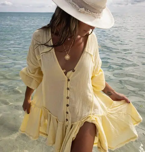 Free People  Compare Breaking Hearts Tunic in Mellow Yellow Size Small NWT