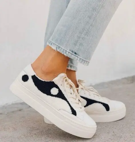 Soludos Yin Yang Women’s Platform Leather Sneakers Sz 9 White Black