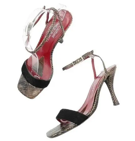 Vintage Donald J Pliner Couture Snakeskin Ankle Wrap Strappy Sandals Size 8.5 Black