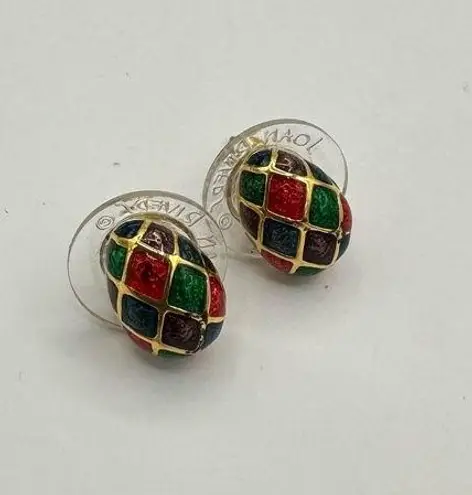 Joan Rivers  Faberge Egg Multicolor Stud Earrings Jewel Tone