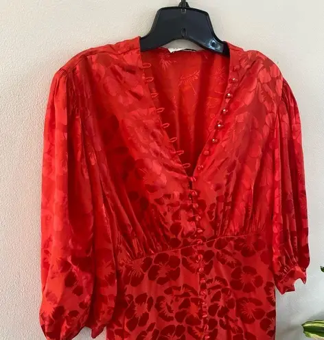 Sandro Azelie Silk-blend Red Satin-Jacquard Mini Dress