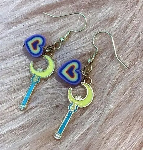 Moon Wands & Retro Purple Hearts Earrings