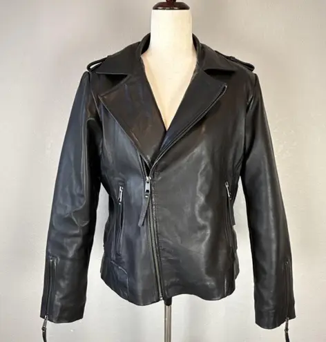 LeatherCult Womens Black Napa Leather Zip Moto Jacket Size XL EU 42 Insulated