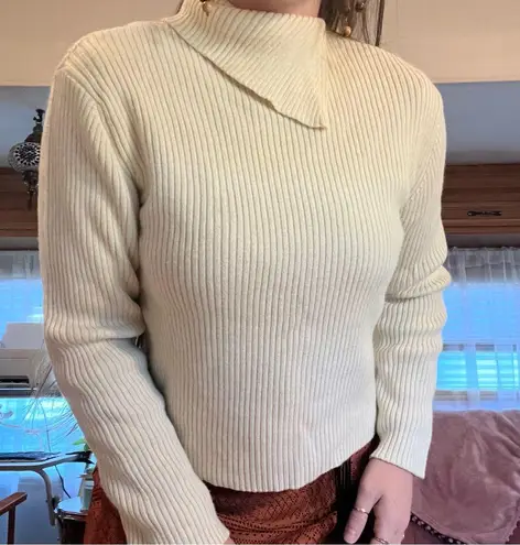 Orvis fold over turtleneck sweater oat cream wool