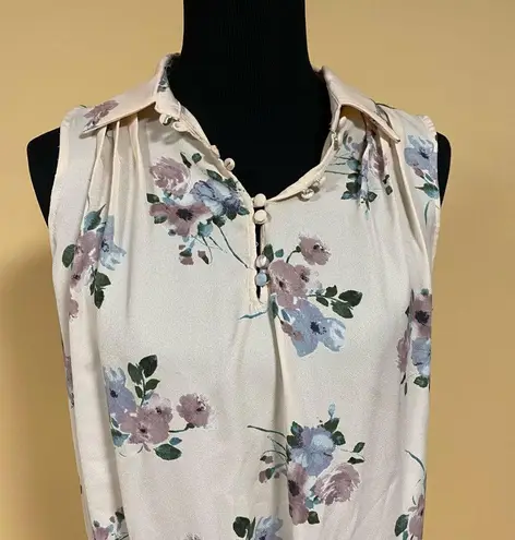 Ro & De  Blush Pink Floral Sleeveless Button Up Front Tie Blouse Tunic Top Size S