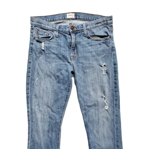 Hudson Jeans Women 29 Nico Midrise Straight Leg Distressed Crop Rolled Cuff Pant Blue