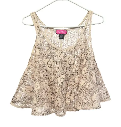 Say What? Say What? Crochet Lace Tank Top Women's Large Sleeveless Beige Festival Boho