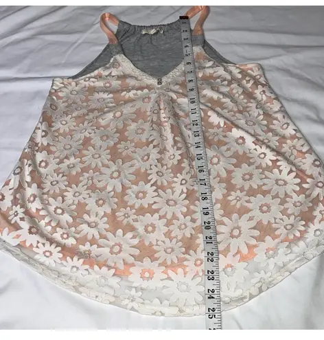 Rewind Floral Embroidered Lace Solid Back Halter Style Mixed Media Flowy Tank Top Small White Orange Gray