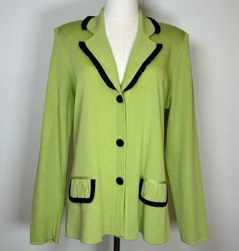 Misook Knit Jacket Bright Green Button Front Tailored Women’s Size Small