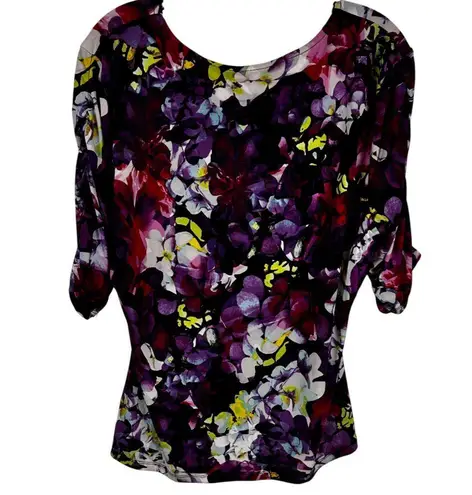 Style & Co XL Floral Print Top 3/4 Sleeve Purple Multi