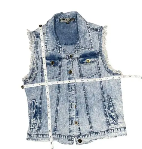 Love Stitch Light Acid Wash Distressed Denim Vest Y2K 90's Sz S Blue