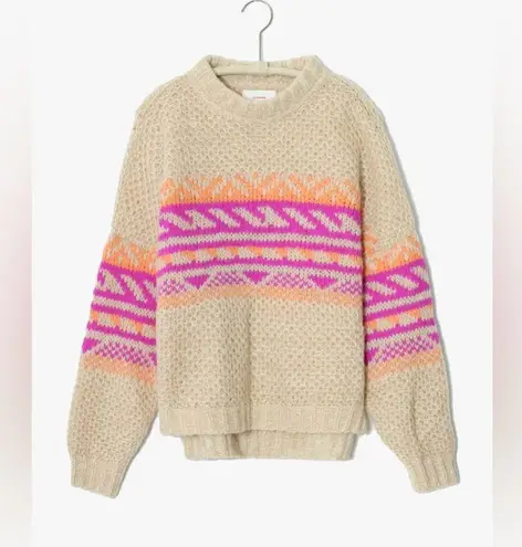 Xirena Sofia Alpaca Jacquard Knit Chunky Boxy Cropped Sweater in Dahlia Fiesta Pink Size XS