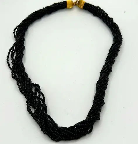 VIntage black glass seed bead necklace and coordinating earring set