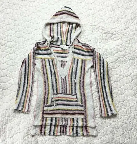Vintage Havana Baja Hoodie Womens 90s Rainbow Grunge Woven Knit Striped Pullover Pink
