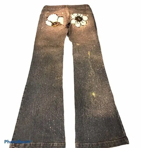 Y2K Size 5/6 Flare Hand Painted Jeans. New With Tags Blue