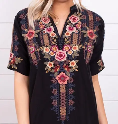 Johnny Was Aaliah heavily embroiled silk Easy V-neck Dress NWT