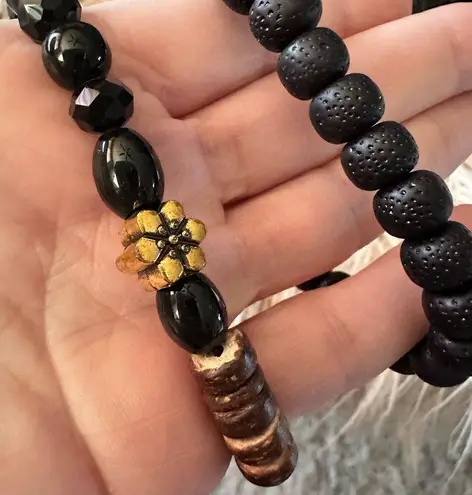 Beaded Angel Wing Bracelet Duo Set Black