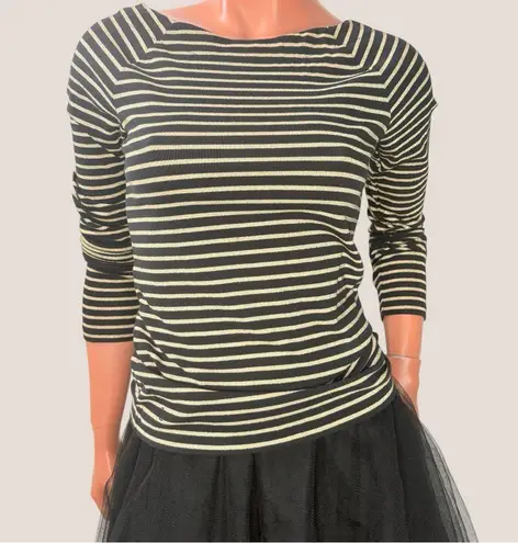 Ralph Lauren Metallic Gold Black Stripe Knit Top S Y2K Indie Sleaze Minimalist