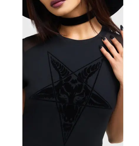 KILLSTAR Ladies UK Size XS Black Lace Trim Gothic Velvet Skater Dress Pre Loved